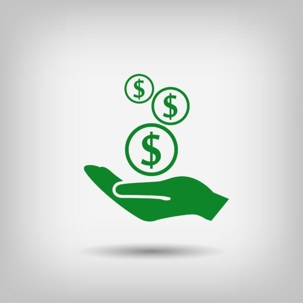 Animated hand with dollar sign coins